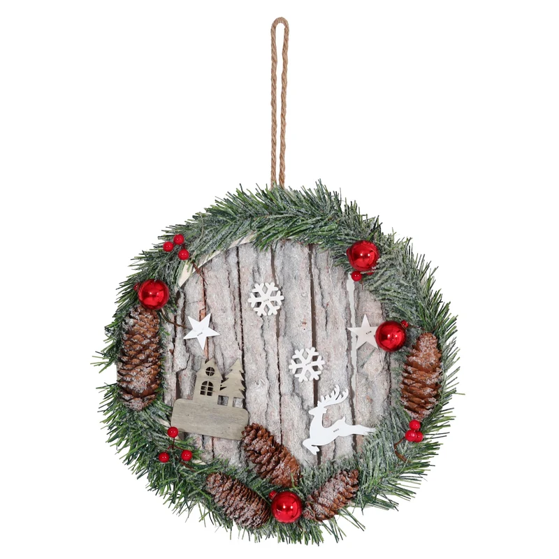 Couronne de porte décorative décoration de noël pommes de pin bois ronde diamètre 30 cm 04_0006551