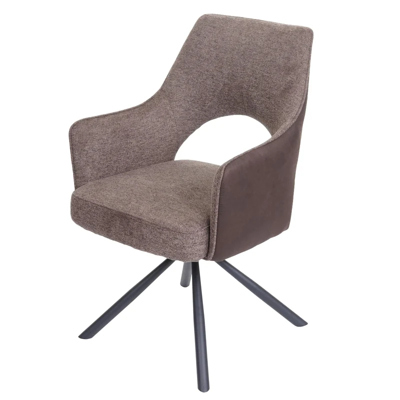 Chaise de salle à manger fauteuil rotatif en tissu/textile marron foncé cadre trépied en métal 04_0006331