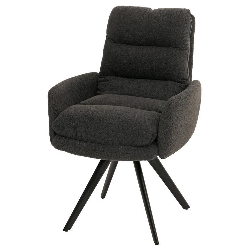 Chaise de salle à manger chaise de cuisine pivotante position automatique tissu/textile bouclé mvg gris foncé avec accoudoir 04_0006288