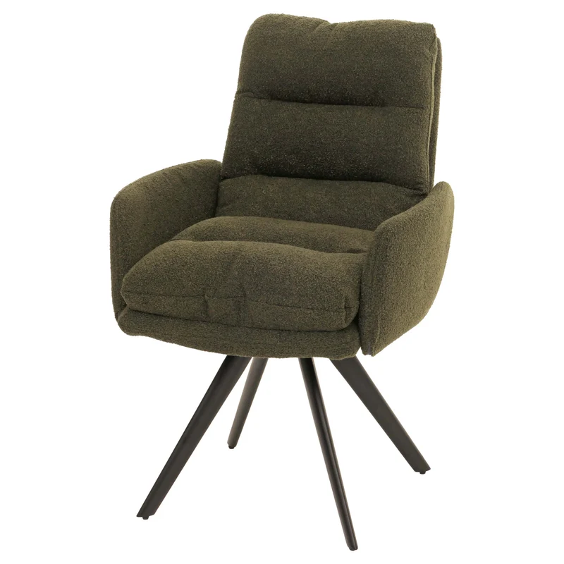 Chaise de salle à manger chaise de cuisine pivotante position automatique tissu/textile bouclé vert avec accoudoir 04_0006290