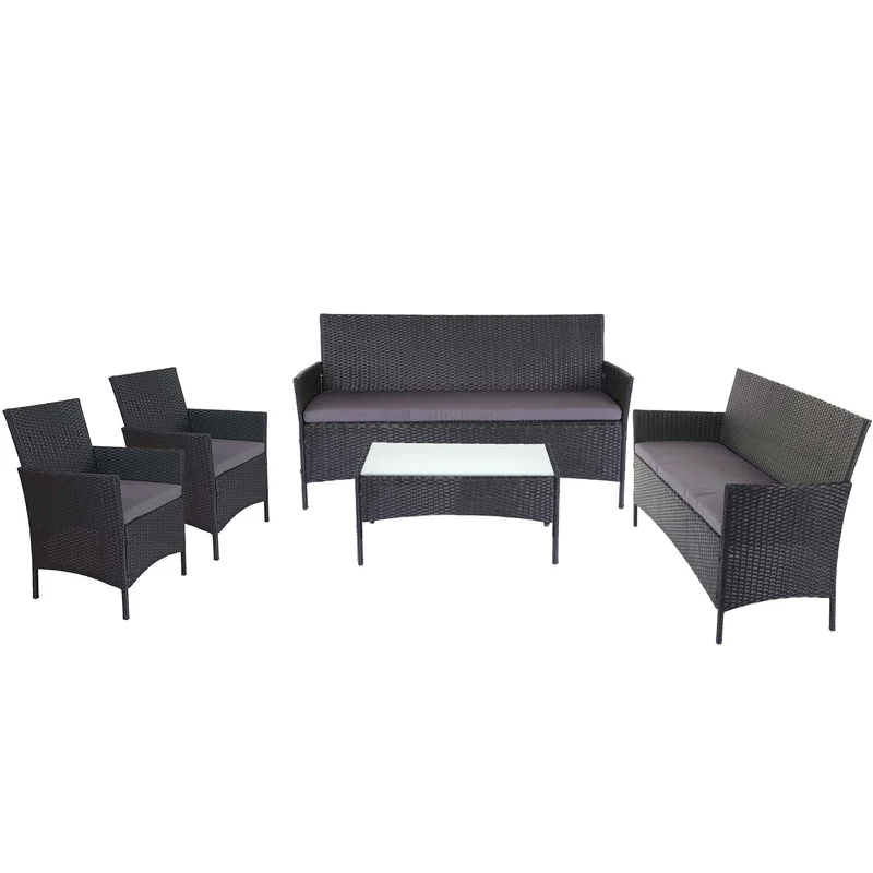Salon de jardin en polyrotin avec fauteuils bancs et table anthracite coussin anthracite 04_0005727