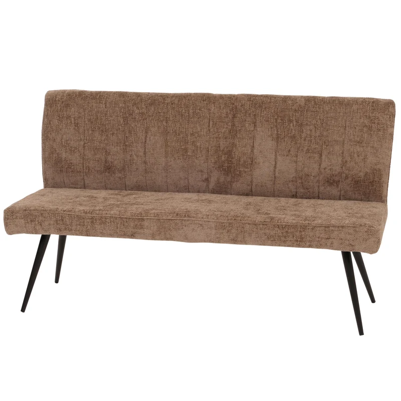 Banc de salle à manger banquette rembourrée avec dossier en tissu chenille marron et métal 160 cm 04_0005861