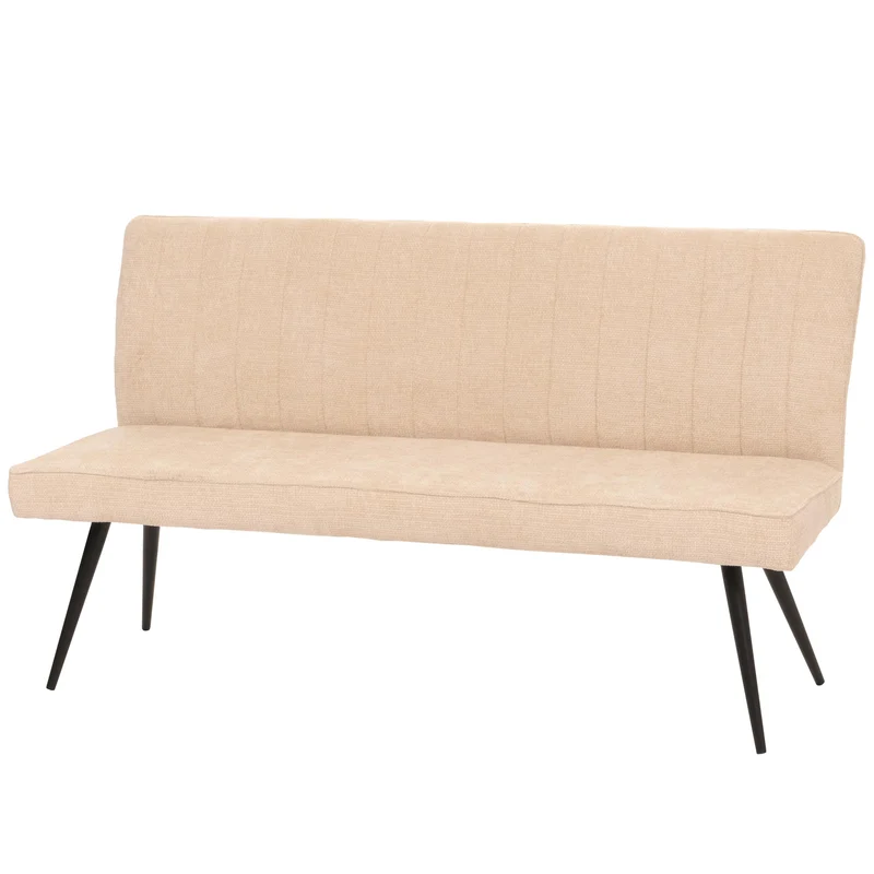 Banc de salle à manger banquette rembourrée avec dossier en tissu crème chenille et métal 160 cm 04_0005859