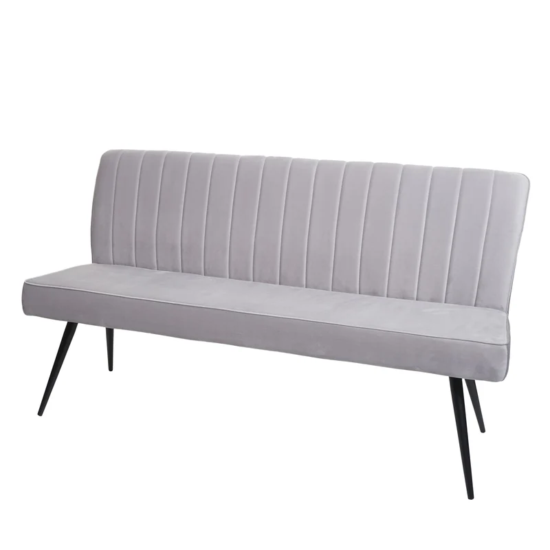 Banc canapé de salle à manger rembourré avec dossier coutures décoratives 160 cm en velours gris clair 04_0005857