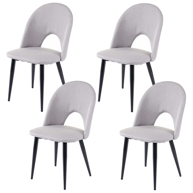 4x chaises de salle à manger cuisine en tissu / textile gris pieds métal 04_0000578