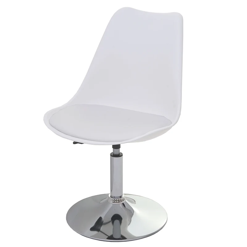 Chaise pivotante de cuisine salle à manger réglable en hauteur synthétique blanc pied chromé 04_0002037