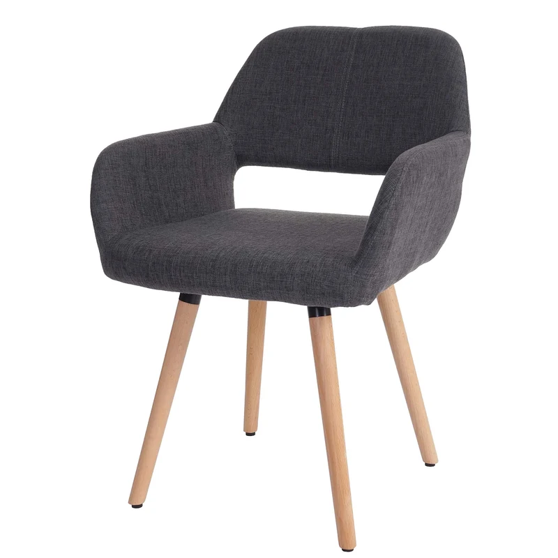Chaise de salle à manger bureau visiteur sans roulette design rétro en tissu gris pied en bois clair 04_0002149