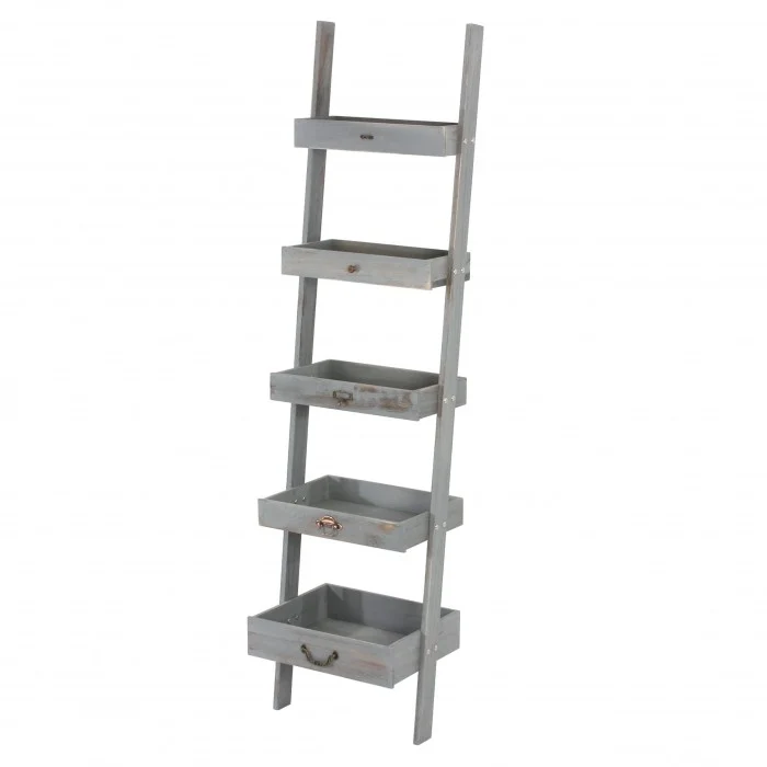 Echelle étagère plante jardinière vintage gris 169x43x32cm ETA04012