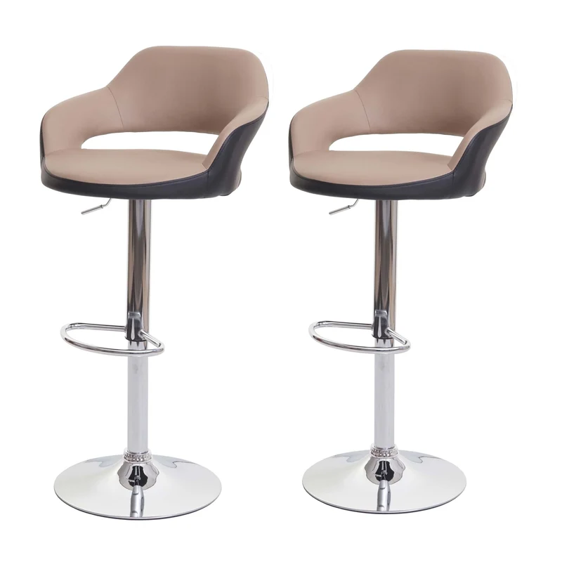 Lot de 2 tabourets de bar chaises de comptoir en synthétique taupe et noir 04_0000141