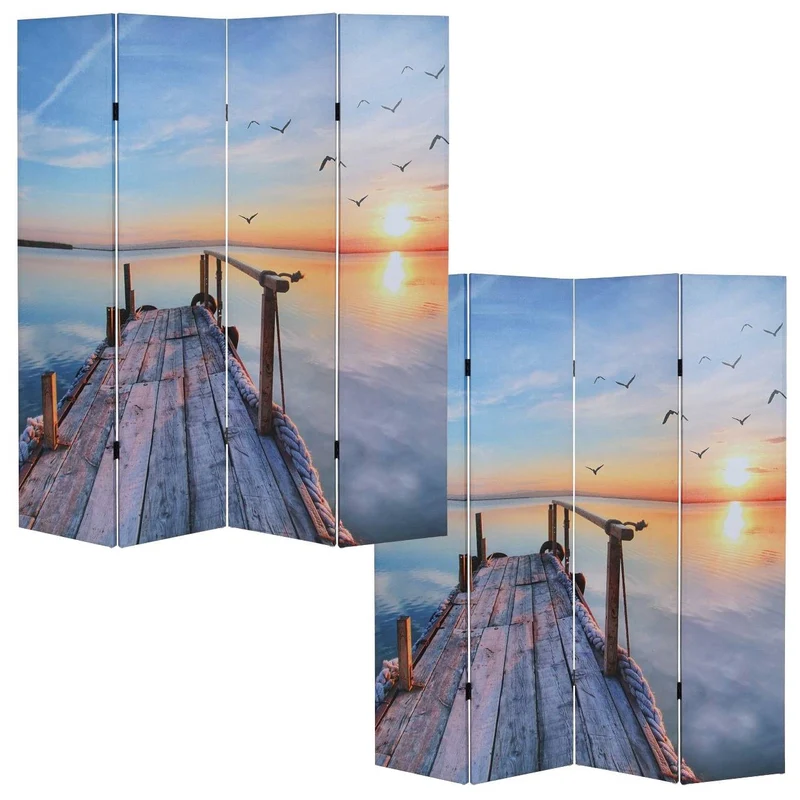 Paravent 4 panneaux pans séparateur de pièce 180x160cm motif coucher du soleil PAR04012