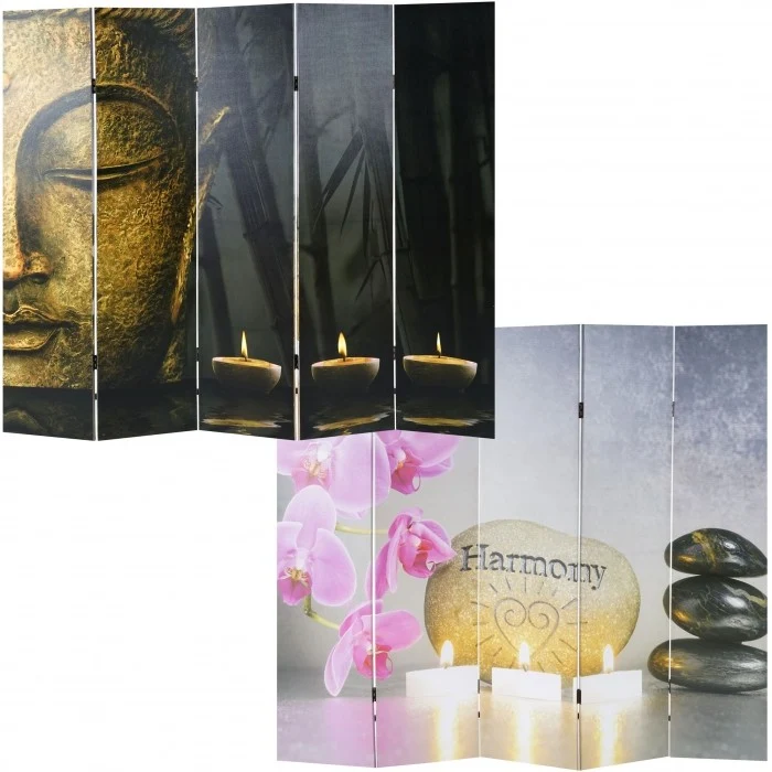 Paravent 5 panneaux pans recto bouddha verso harmony 180x200cm PAR04023