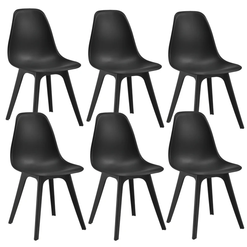 Set de 6 Chaises Design Chaise de Cuisine Chaise de Salle à Manger Plastique Noir 03_0003730