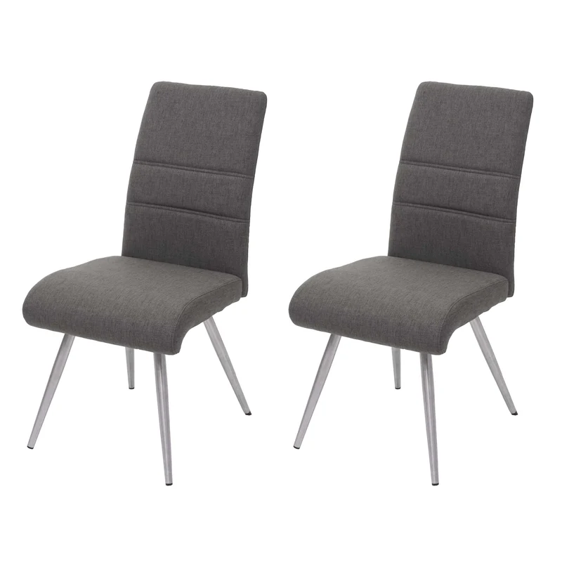 2x chaises de salle à manger cuisine en tissuet acier inoxydable brossé gris-brun 04_0000404