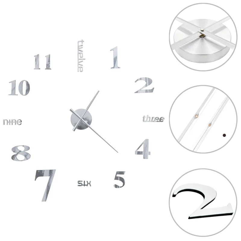 Horloge murale 3D Design moderne 100 cm XXL Argenté DEC022267