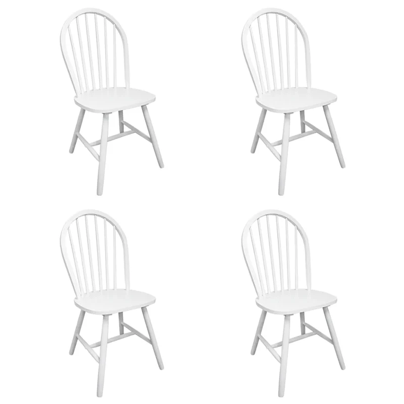 Lot de 4 chaises de salle à manger cuisine design classique bois d'hévéa solide blanc CDS021229