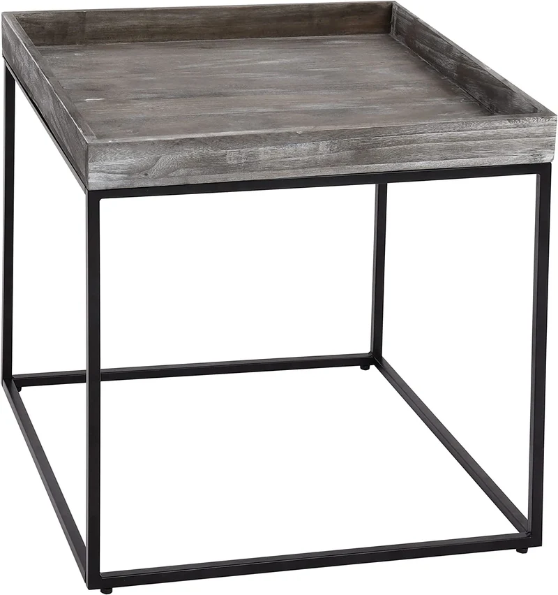 Table d'appoint table basse bout de canapé en bois de paulownia gris foncé et métal 60x60x60cm MED04077