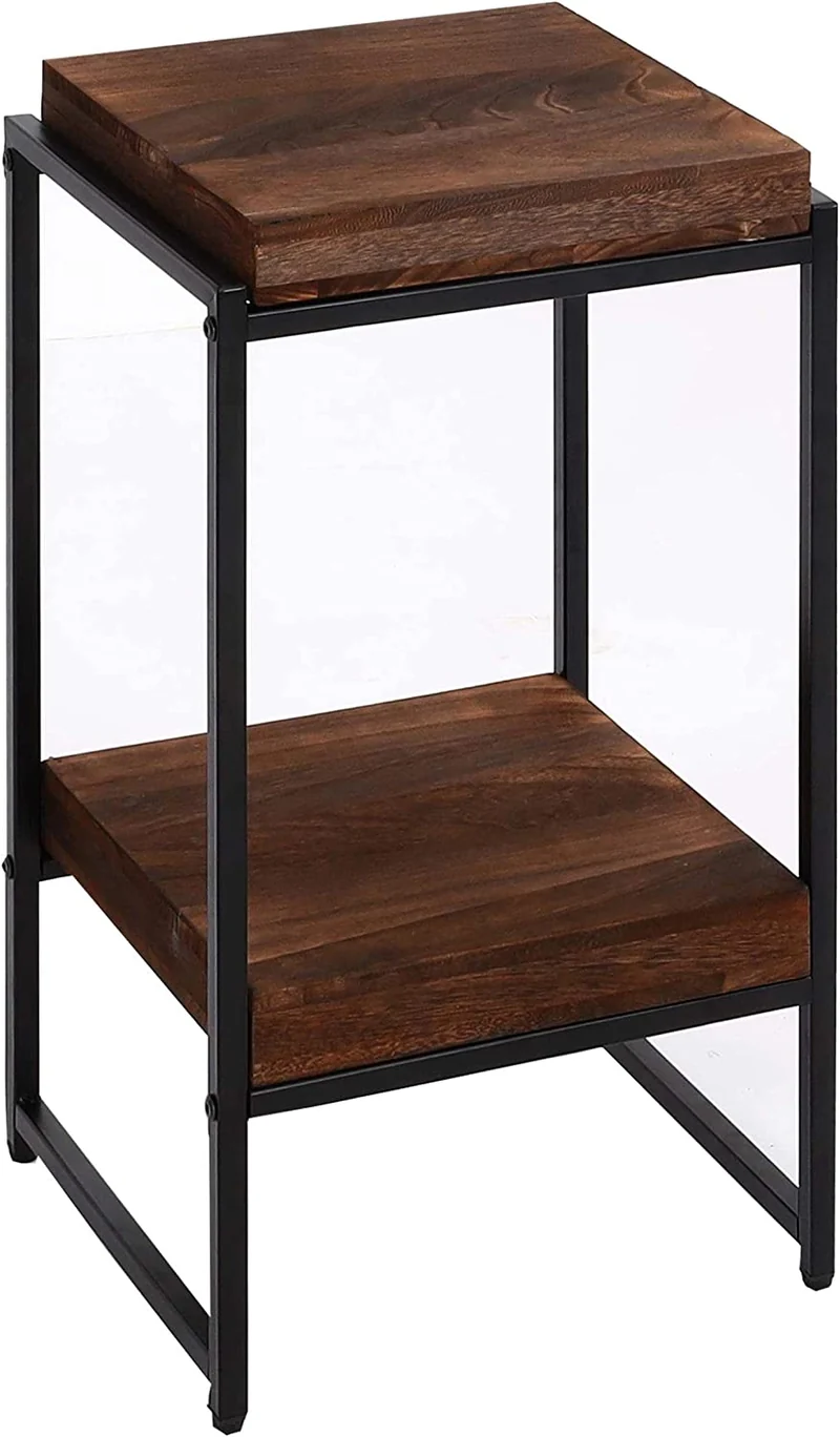 Table support de plantes étagère à fleurs table d'appoint en métal MDF marron foncé 61cm MED04073