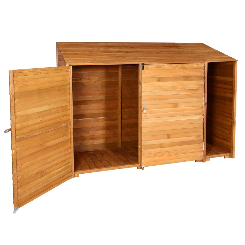 Abri de jardin armoire à outils vélo bûches rangement divers en bois teinté 180x250x93 cm couleur naturelle 04_0005740