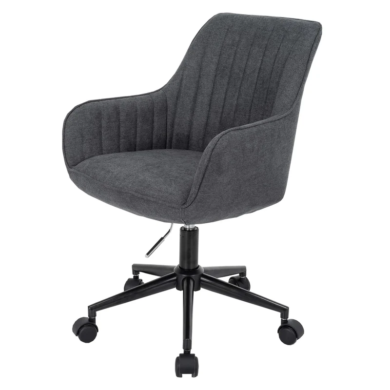 Chaise de bureau pivotante avec accoudoirs en tissu anthracite coutures décoratives 04_0006209