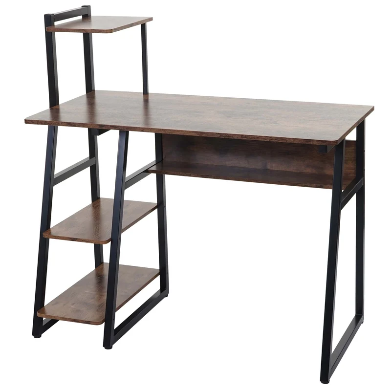 Bureau avec étagères table pour ordinateur 100x50 cm métal et MDF marron 04_0006012