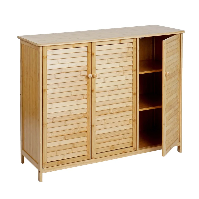 Buffet armoire commode 3 portes fermeture magnétique en bambou 81x97x34 cm 04_0005984