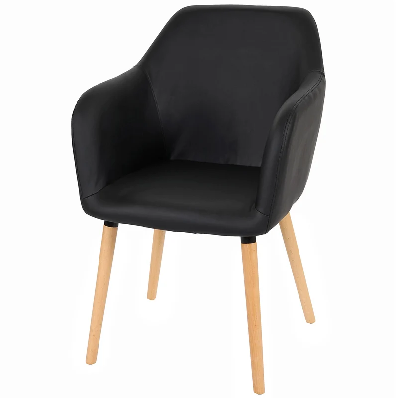 Chaise de salle à manger x1 design rétro en PVC noir pieds clairs 04_0002364