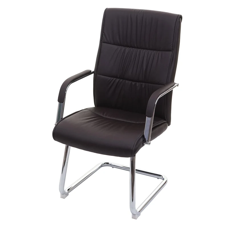 Fauteuil de bureau sans roulettes conférence chaise visiteur cantilever en PVC marron 04_0001924