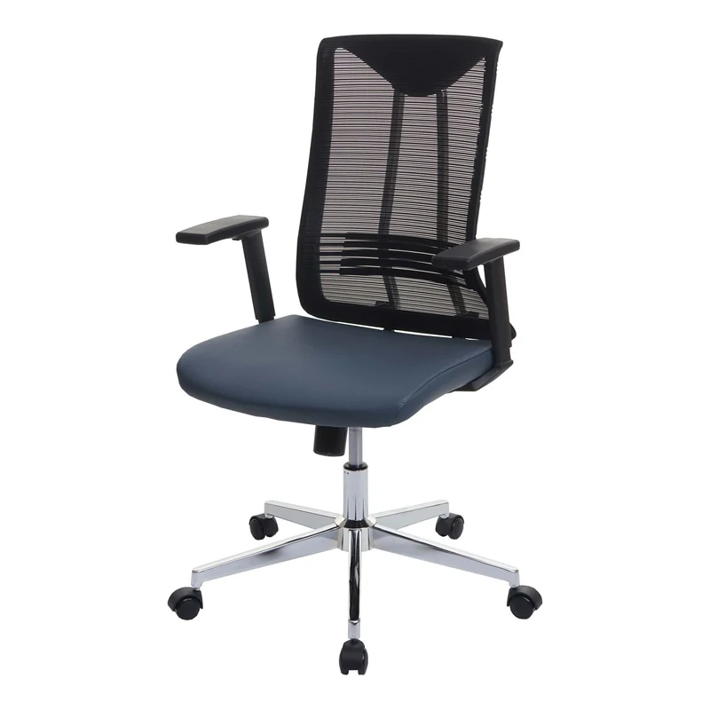 Chaise de bureau ergonomique pivotante avec accoudoirs en tissu mesh bleu-gris 04_0001884