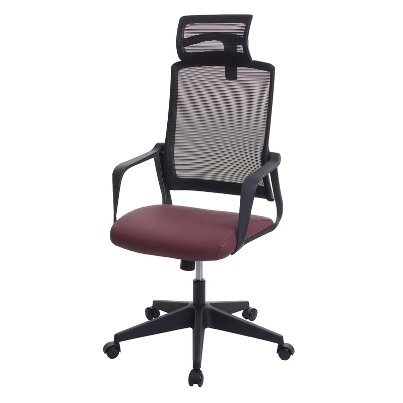 Fauteuil de bureau ergonomique pivotante avec accoudoirs et dossier en tissu mesh bordeaux-rouge 04_0001880