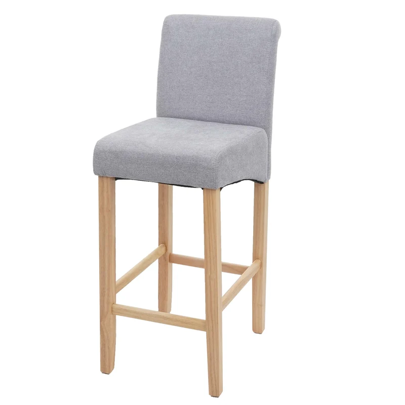 Tabouret de bar chaise de comptoir x1 avec repose-pieds design classique en tissu gris clair pieds clairs 04_0005267