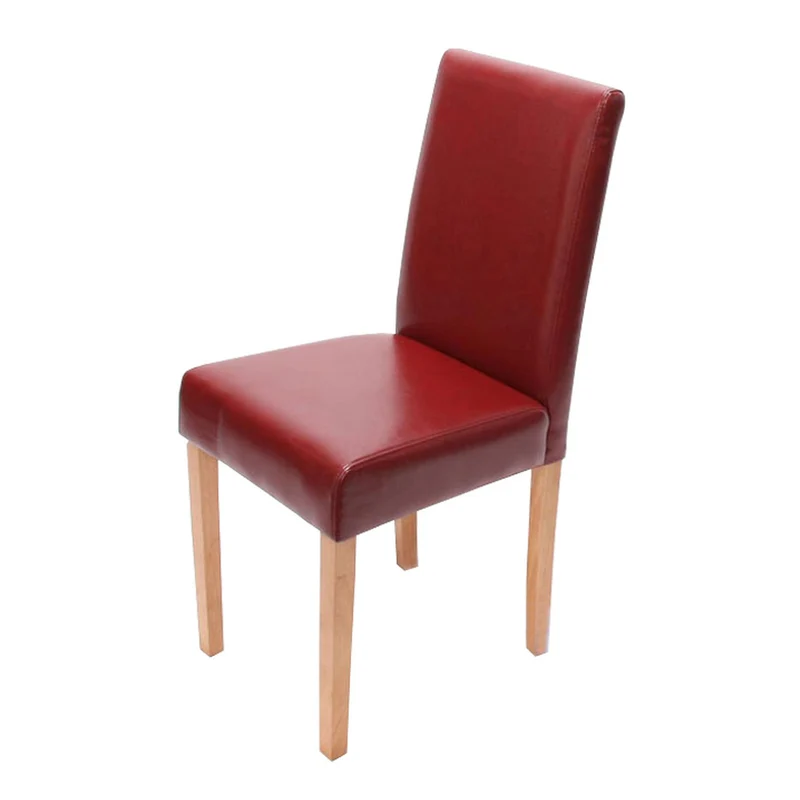 Chaise de salle à manger cuisine en synthétique rouge pieds en bois clair design moderne 04_0002348