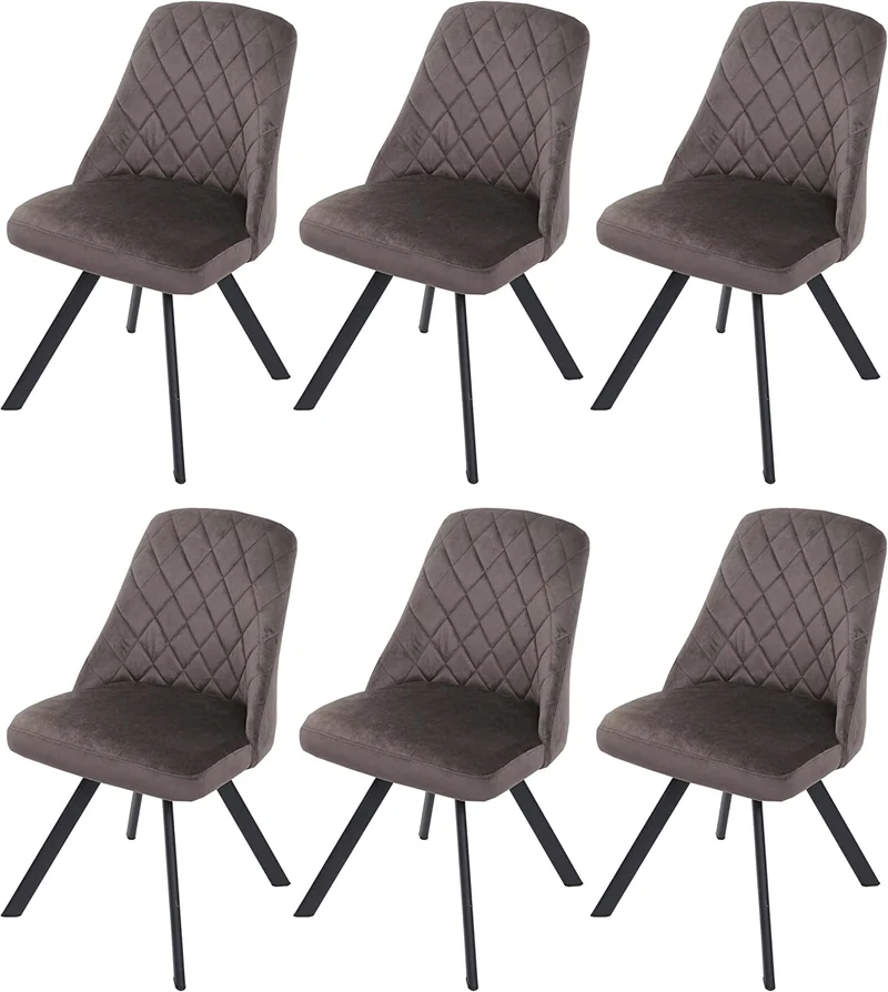 Ensemble de 6 chaises de salle à manger inclinable rembourrée en velours marron coutures décoratives pieds métallique CDS04678