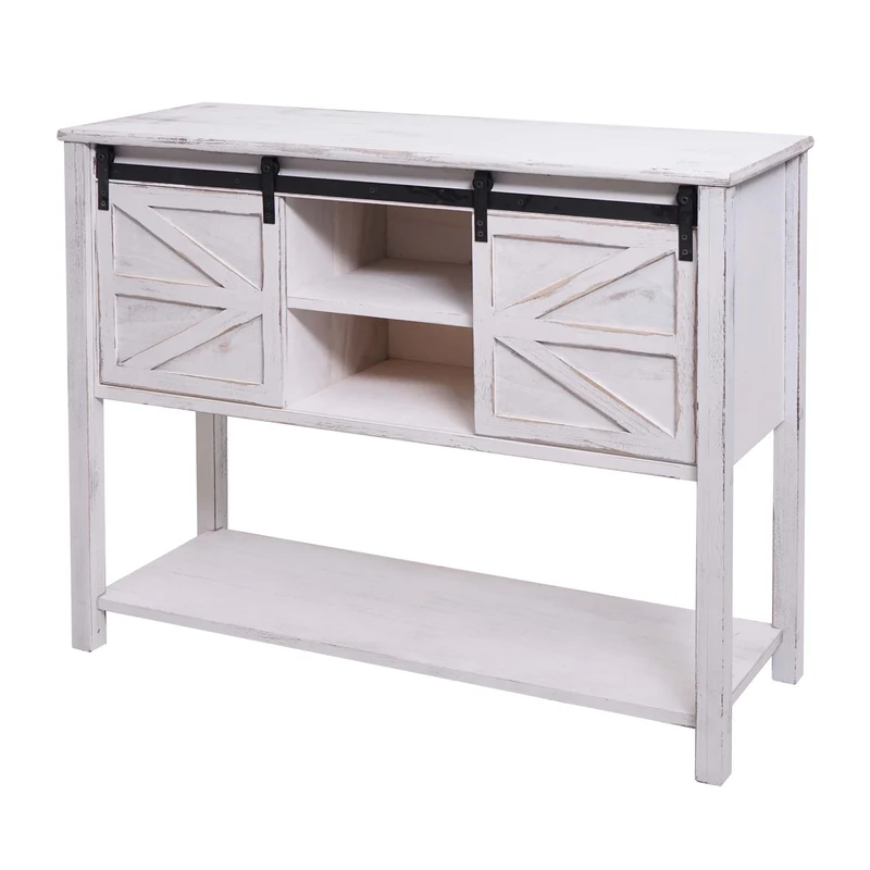 Commode à portes coulissantes meuble d'appoint style vintage 81x102x34cm blanc 04_0002540