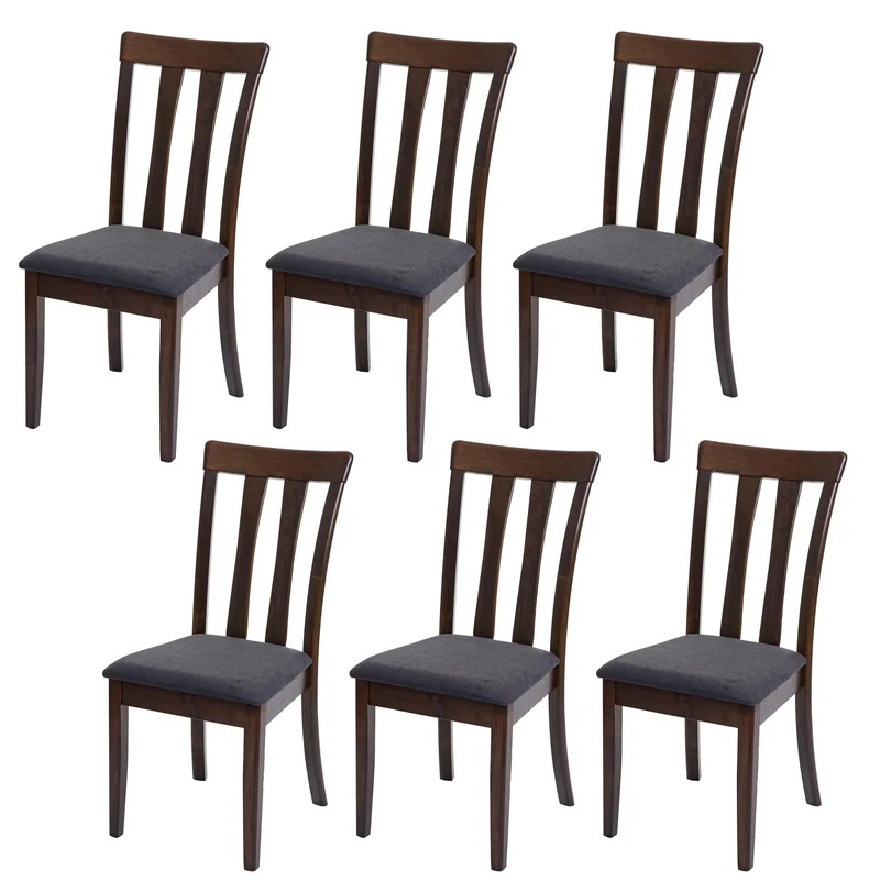 Lot de 6 chaises de salle à manger cuisine en tissu gris foncé et bois massif foncés 04_0001964
