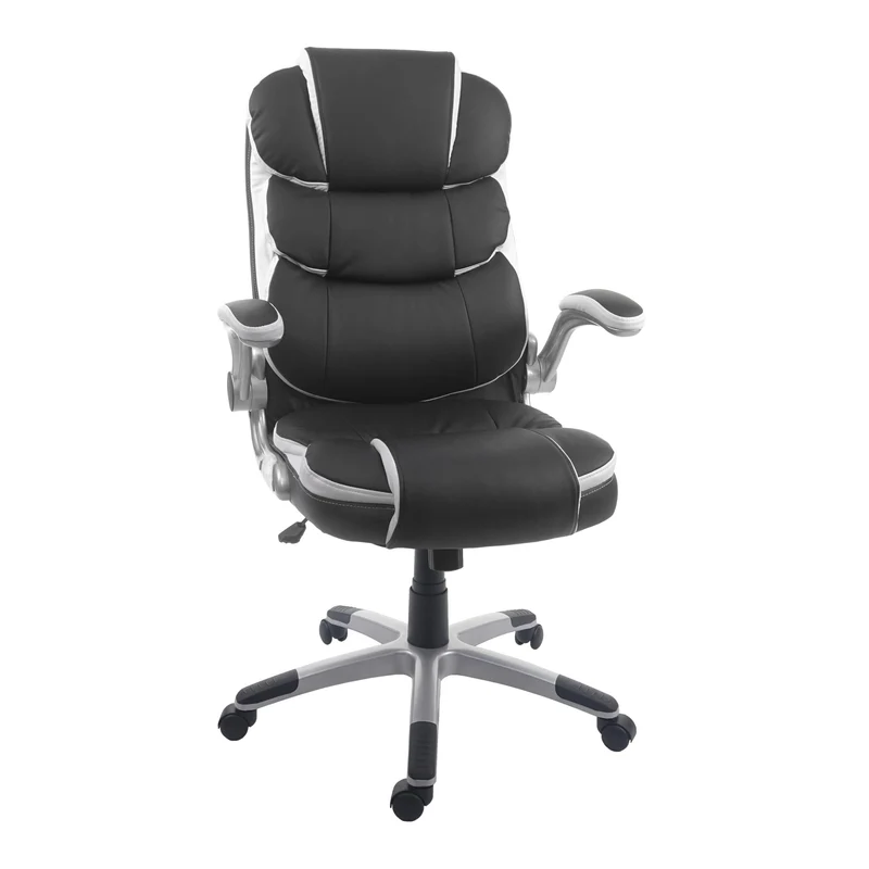 Fauteuil chaise de bureau sur roulettes hauteur réglable pivotant en synthétique noir 04_0001843