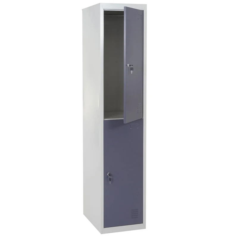 Casier en métal 185x38x45cm gris foncé 2 compartiments verrouillables avec 2 tringles à vêtements 04_0003624