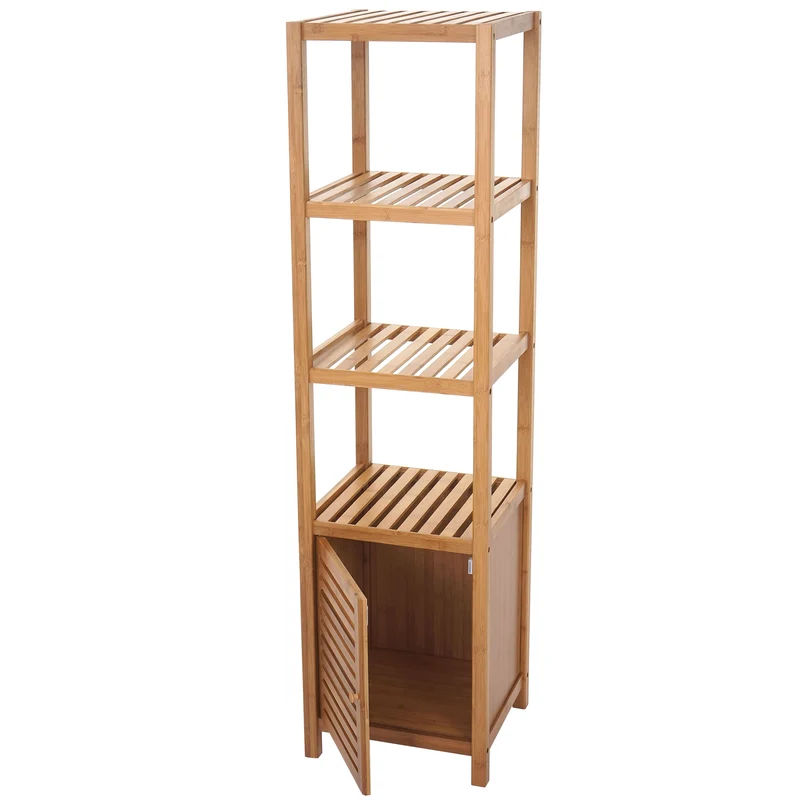 Étagère de salle de bain étagère de rangement avec porte en bambou 140x36x34cm 04_0001268