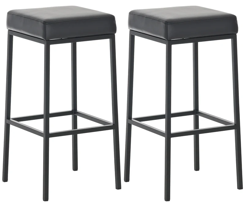Lot de 2 tabourets de bar avec repose-pieds design simple hauteur 80 cm assise en PVC noir support en métal noir 10_0004367