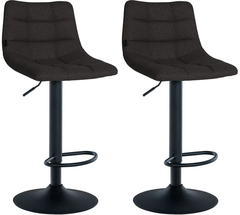 Lot de 2 tabourets de bar en tissu noir base métal noir réglable en hauteur et repose-pieds TDB10618