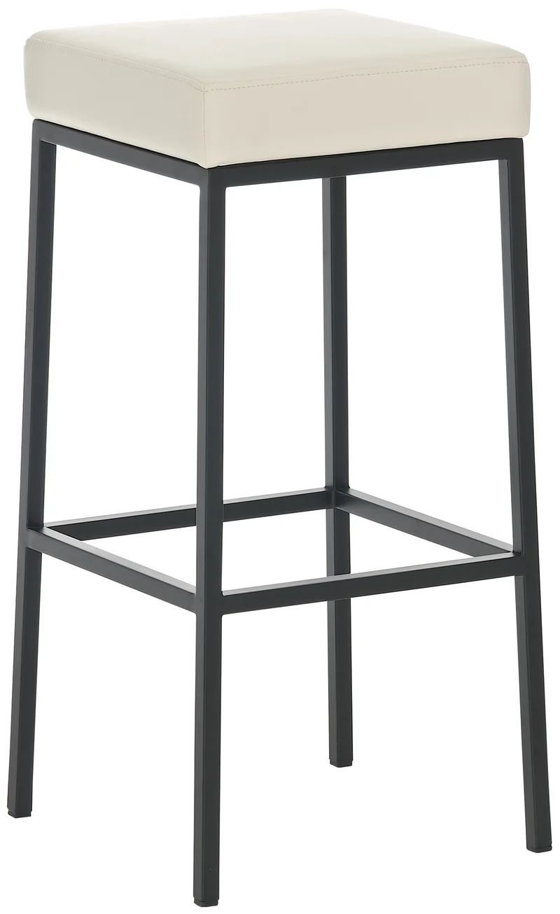 Tabouret de bar avec repose-pieds design moderne PVC crème et métal noir mat 10_0000646