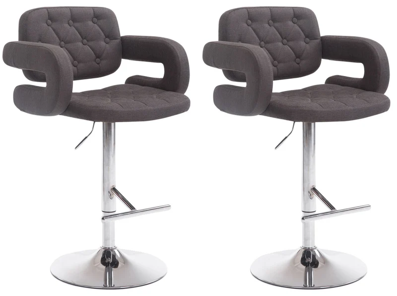 Lot de 2 tabourets de bar capitonné en tissu noir accoudoirs repose-pieds design moderne TDB10485