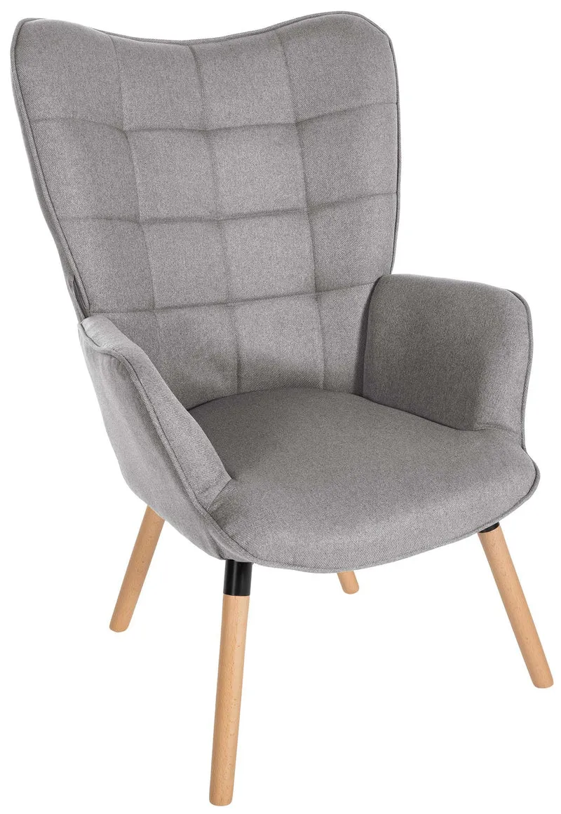 Fauteuil de lecture chambre lounge rembourré revêtement en tissu gris pieds en bois 10_0003621