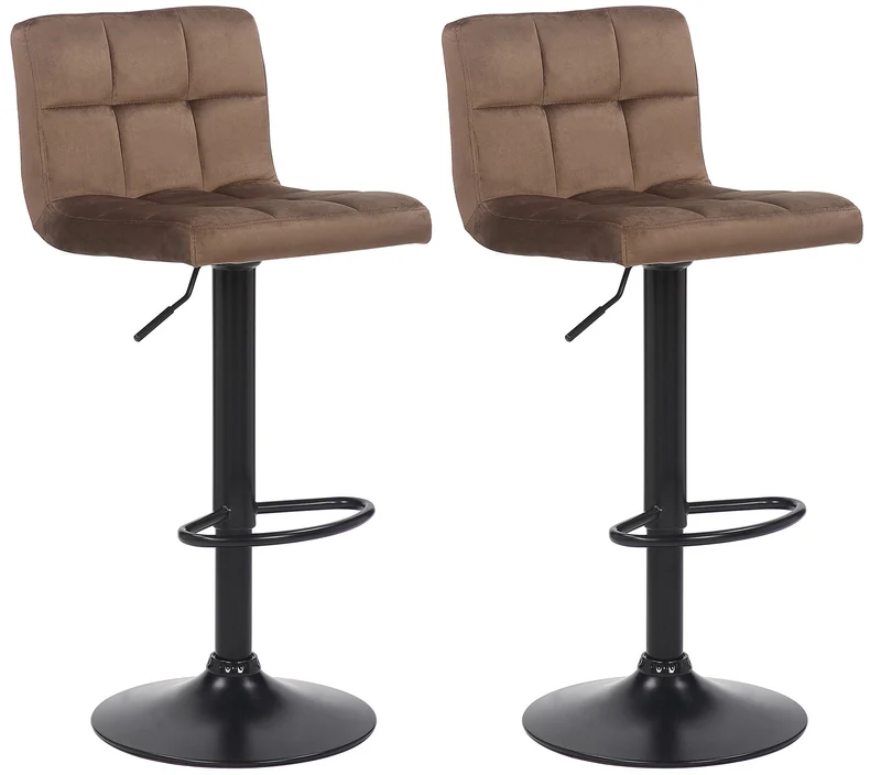 Lot de 2 tabourets de bar en velours marron coutures décoratives piètement métal noir 10_0004146