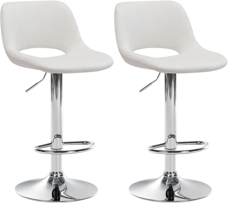 Tabourets de bar chaises haute x2 avec repose-pieds en velours crème piètement métallique chromé 10_0004072