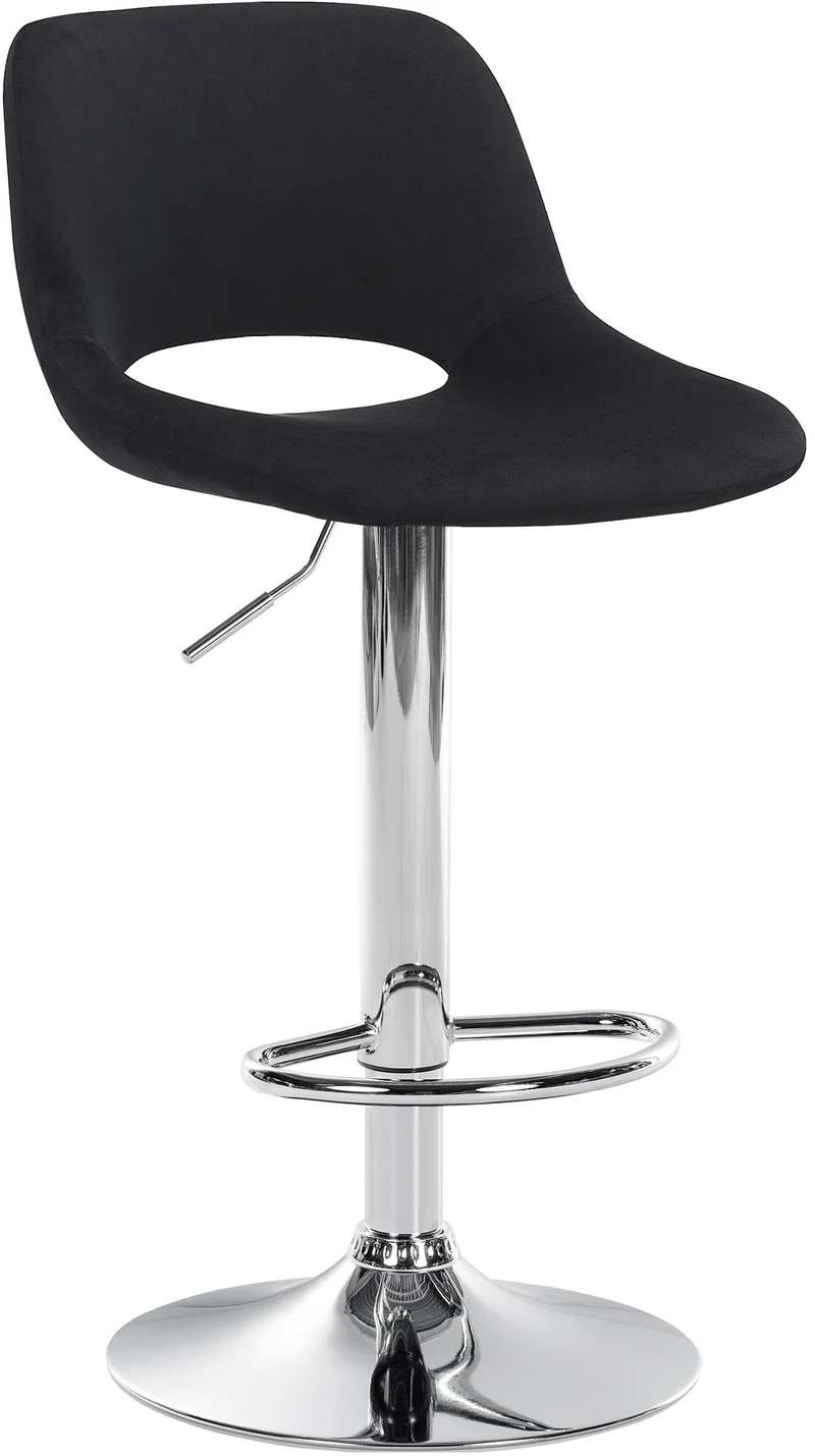 Tabouret de bar chaise haute x1 avec repose-pieds en velours noir piètement métallique chromé 10_0004596