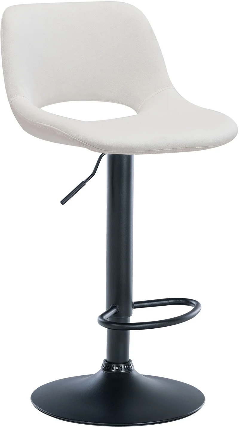 Tabouret de bar chaise haute x1 avec repose-pieds en velours crème piètement métallique noir 10_0004597