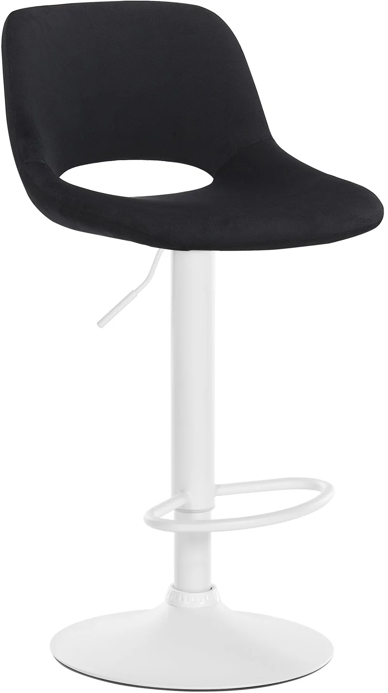 Tabouret de bar chaise haute x1 avec repose-pieds en velours noir piètement métallique blanc 10_0004610
