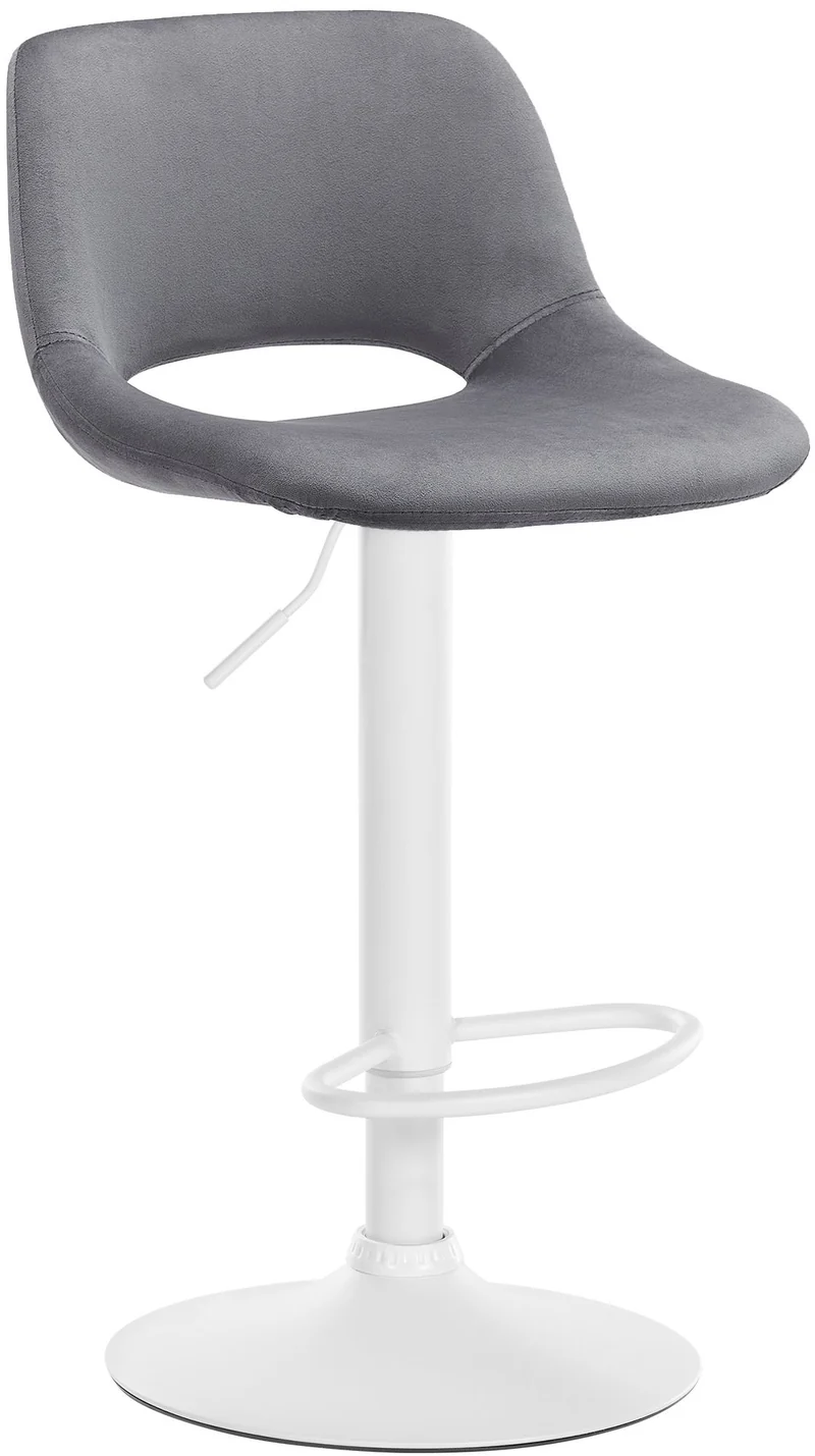 Tabouret de bar chaise haute x1 avec repose-pieds en velours gris foncé piètement métallique blanc 10_0004609