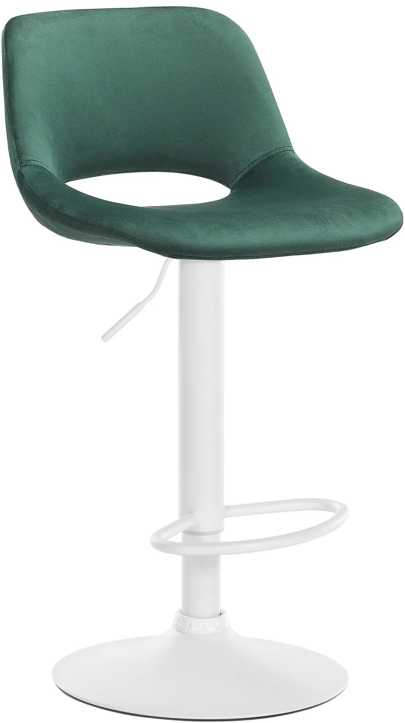 Tabouret de bar chaise haute x1 avec repose-pieds en velours vert piètement métallique blanc 10_0004606