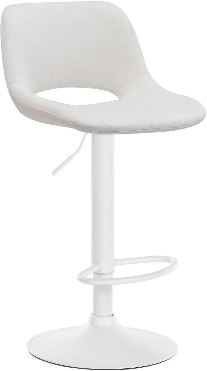 Tabouret de bar chaise haute x1 avec repose-pieds en velours crème piètement métallique blanc 10_0004604